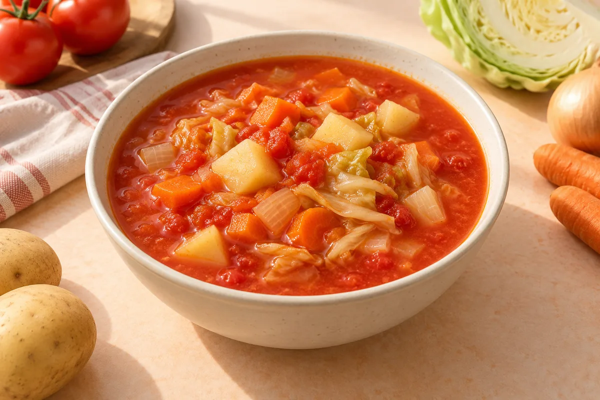 토마토 채소 수프 완성 모습 참고 · AI 생성 이미지
