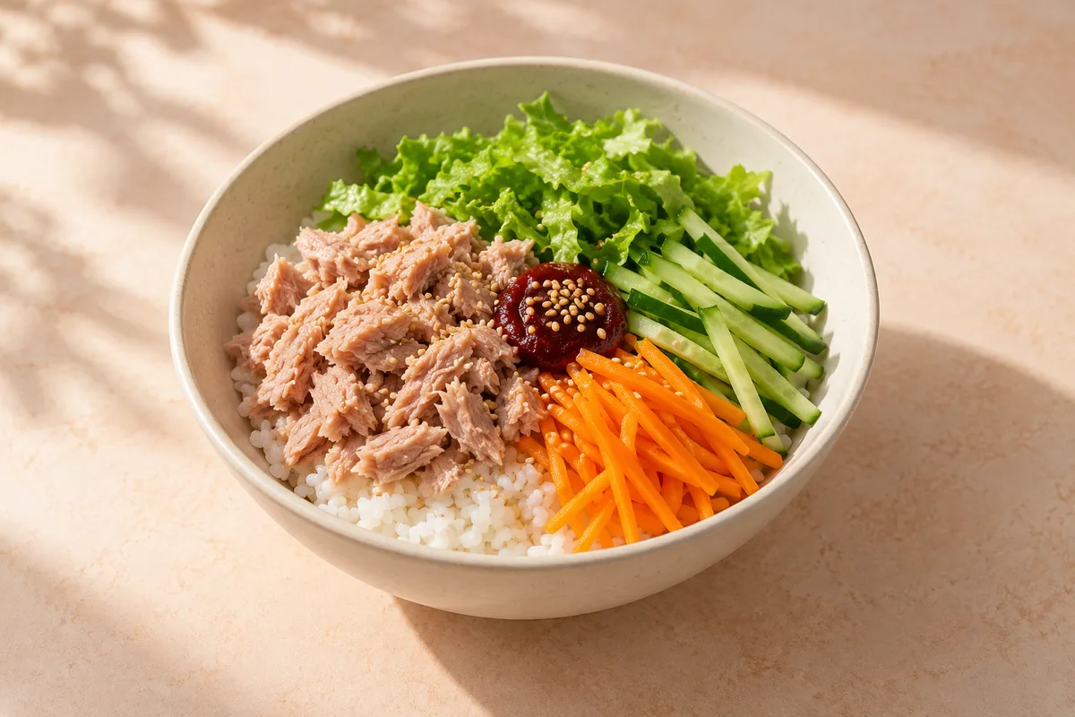 참치 비빔밥 완성 모습 참고 · AI 생성 이미지